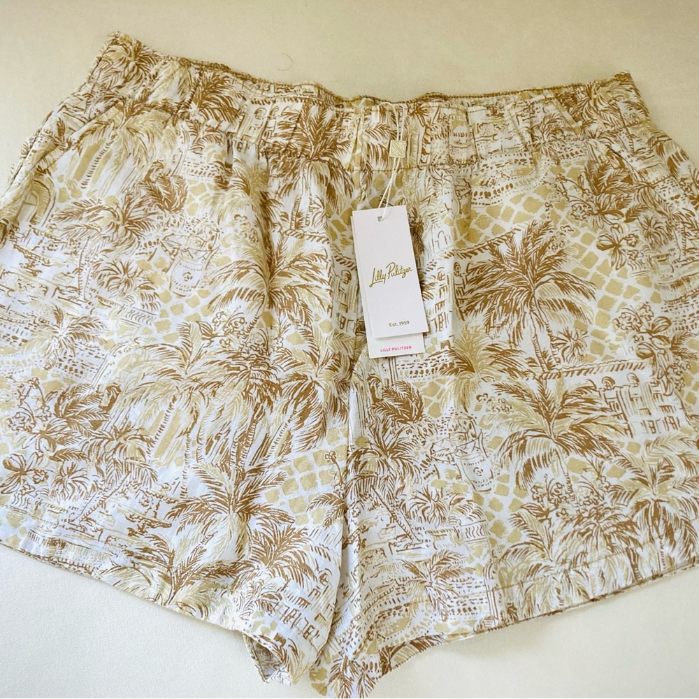 NWT Lilly Pulizter Elodey Linen Short- Sand Bar Palm Beach Paradise